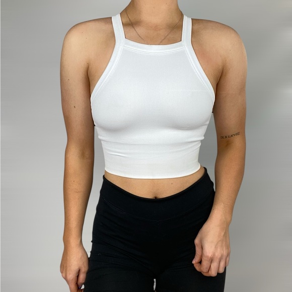 NOT FOR SALE ATHLETA Ribbed High Neck Racerback Square Neck Crop Tank Top Sports - Picture 6 of 8